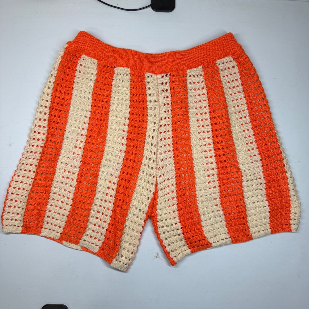 Orange Cream‎ Striped Crochet Knit Cardigan & Shorts Set Beach Resort L Festival - Picture 4 of 13